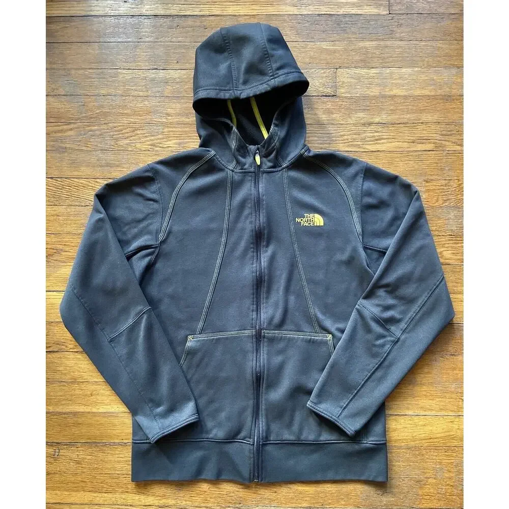 The NORTH FACE Gray/Yellow Full Zip Hooded Fleece Lined Sweatshirt sz M